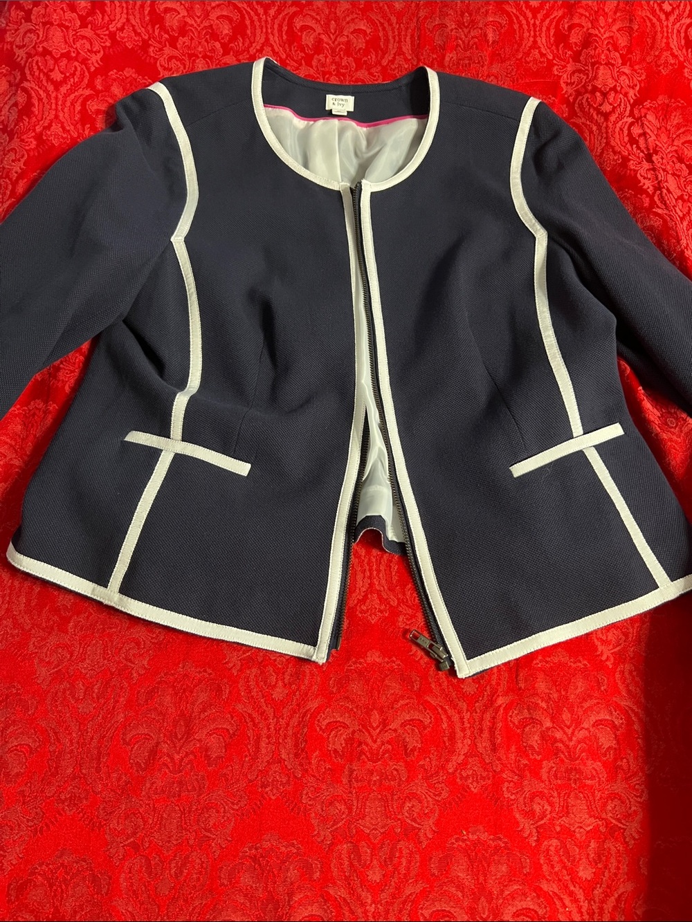 Crown & Ivy Navy Contrast Trim Jacket Women's XL Career Blazer